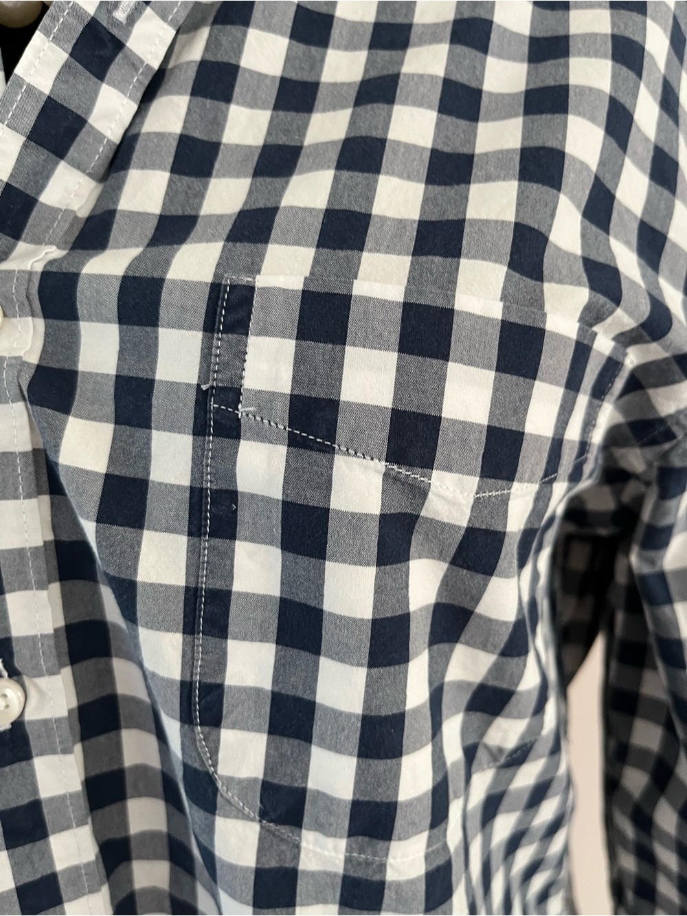 Enhanced J. Crew Navy and White Gingham Button-Down Shirt Ruffle Collar - Picture 2 of 8